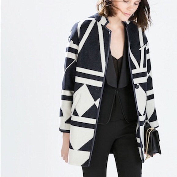 ZARA Geometric Wool Coat - Picture 1 of 8